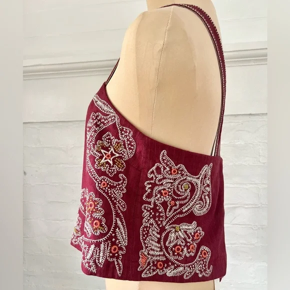 Anthropologie Sleeveless Embroidered Apron Tank Open Back Embroidered NWT Size L - Picture 6 of 16